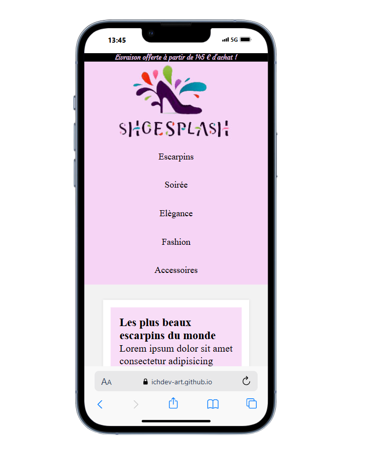 Aperçu du projet shoessplash responsive